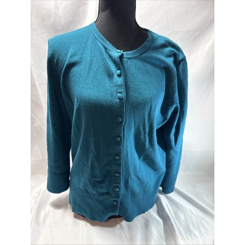 Grace Elements Sweater Women's Medium Teal Blue Button Up 3/4 Sleeve